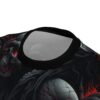 Dark grey and red cracks, abstract black textures, and a glowing red-eyed skull cover this full print shirt.