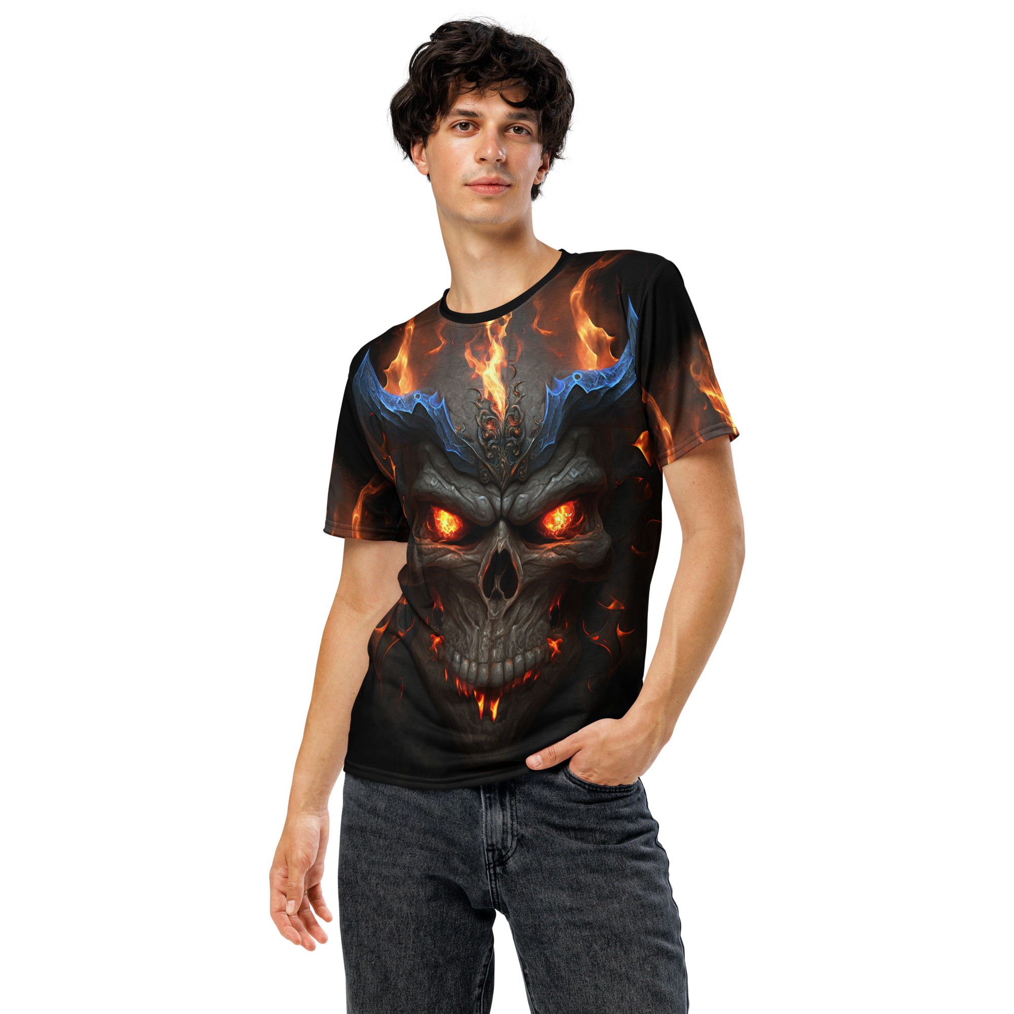 Skull And Flames Horror Uni-Sex Graphic T-Shirt - Image 3