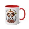 White mug with red interior and handle, featuring a cute sloth peeking out of a pumpkin with "SLOTH MODE ON" text.
