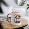 A white ceramic mug with a red interior and handle, featuring a cute sloth peeking out of a pumpkin with "SLOTH MODE ON" text.