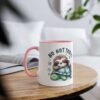 White ceramic mug with pink handle and rim, featuring a sleeping sloth on a turtle with "NO NOT TODAY" text.