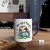 White ceramic mug with a blue handle, featuring a cute sloth sleeping on a turtle with "NO NOT TODAY" text.