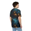 Spooky jack-o'-lanterns and a dark, misty forest cover this graphic streetwear tee, with glowing eyes and eerie branches.