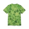 Green shamrocks cover this seamless pattern tee, depicting scattered clovers over a light emerald backdrop.