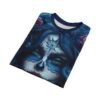 Deep blues and purples with intricate sugar skull makeup and roses adorn this full print shirt.