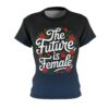 Feminist slogan 'The Future is Female' with red roses and green leaves graphic on a women's crewneck t-shirt.