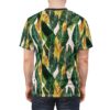 Deep green, golden yellow, and blush pink banana leaves with white veining cover this full print shirt with a vibrant tropical feel.