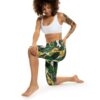 Vibrant Tropical Leaf Capri Leggings - Green / Gold Botanical Print – high-waisted all-over design leggings - Detail View 5
