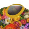 Vibrant floral sublimation tee featuring a detailed all over print of colorful flowers and green leaves with a yellow collar.