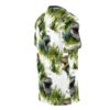 Watercolor greens and white splashes cover this 3D graphic t-shirt with roaring T-Rex heads and lush foliage.