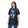 Vibrant Day of the Dead sugar skull design with floral accents showcases a 360 wrap-around design with a seamless, edge-to-edge custom fashion print.