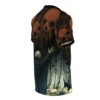 Sepia-toned skulls and a dark, cloaked figure with outstretched hands dominate this graphic tee, with a backdrop of misty, gothic imagery.