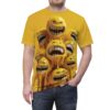 Glossy yellow smiley faces with wide grins and dripping textures cover this seamless pattern tee, with a vibrant, fun design.
