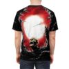 All over print sublimation tee, screaming zombie graphic with red and white moon backdrop, cyber grunge aesthetic.