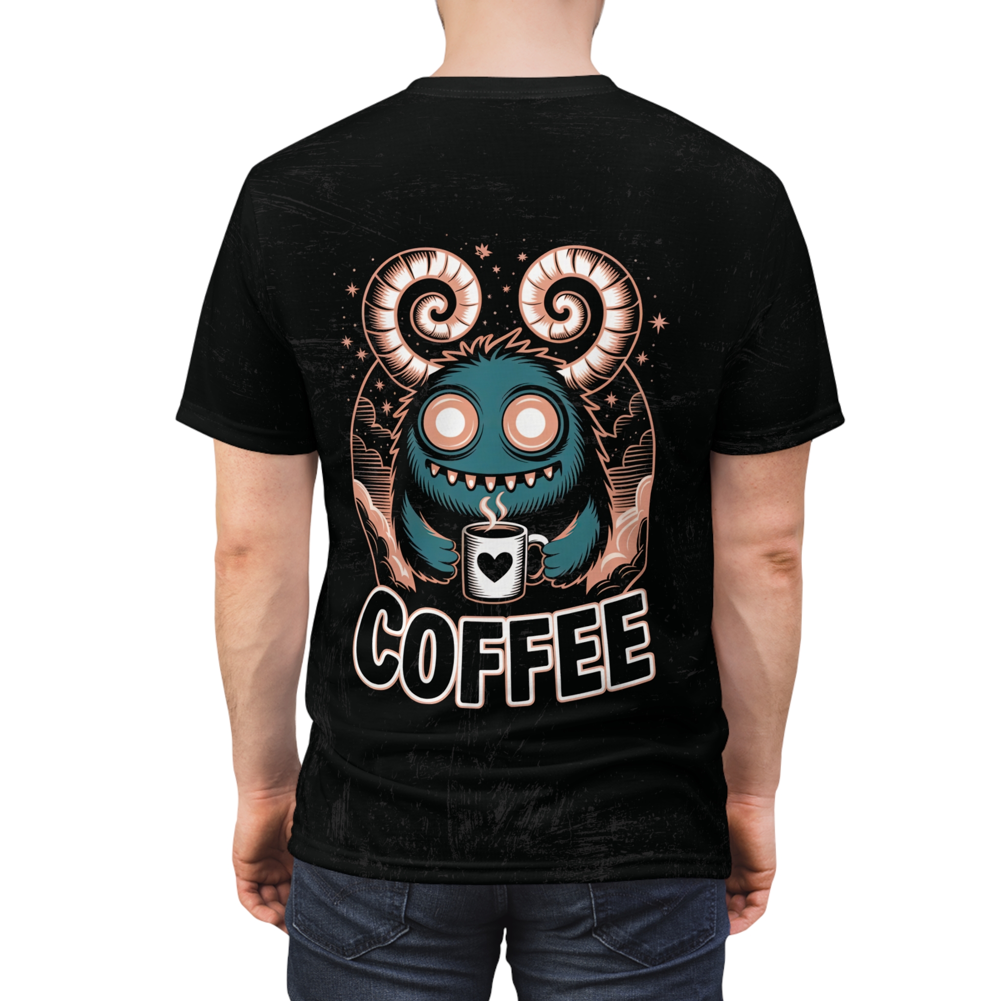 Coffee Monster Unisex Tee - Fun AOP Graphic T-Shirt for Coffee Lovers 2 - Toastedstyles.com All Over Print T-Shirts
