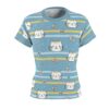 Cute Blue Cat Stripe Tee — Women's All-Over Print Cat & Daisy Shirt