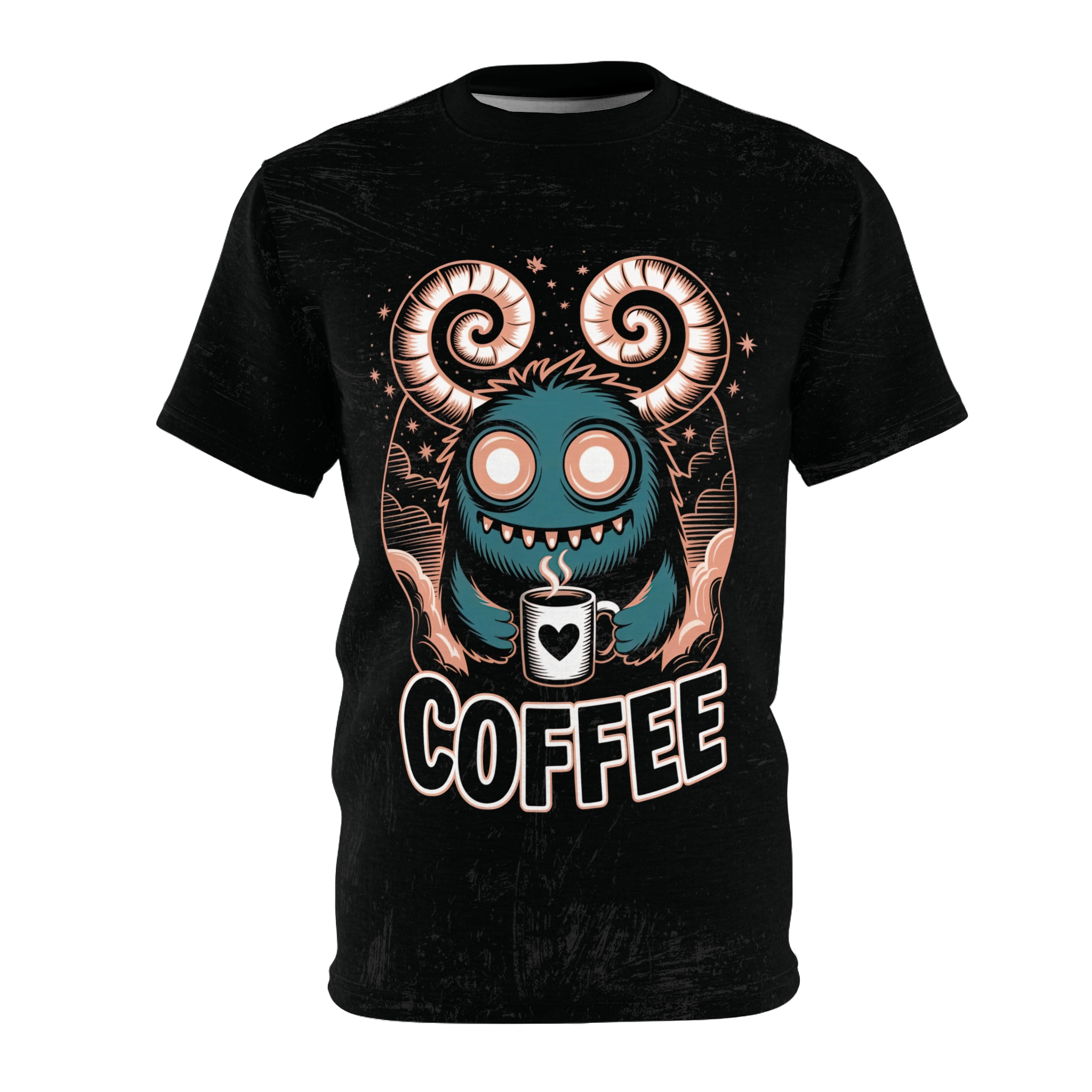 Coffee Monster Unisex Tee - Fun AOP Graphic T-Shirt for Coffee Lovers 2 - Toastedstyles.com All Over Print T-Shirts