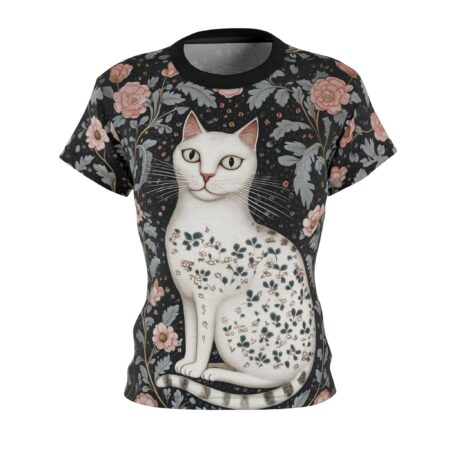 Floral Cat Women's Tee – Elegant Cat Art Top for Animal Lovers