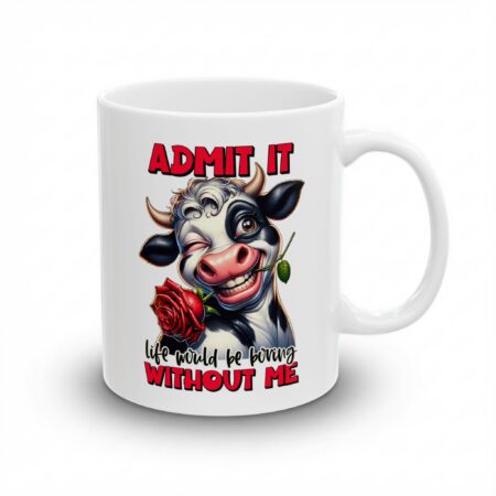 Elegant Ceramic Mug – Funny Cow Daisy Design "Admit It Life Would Be Boring Without Me" Gift – stylish everyday drinkware