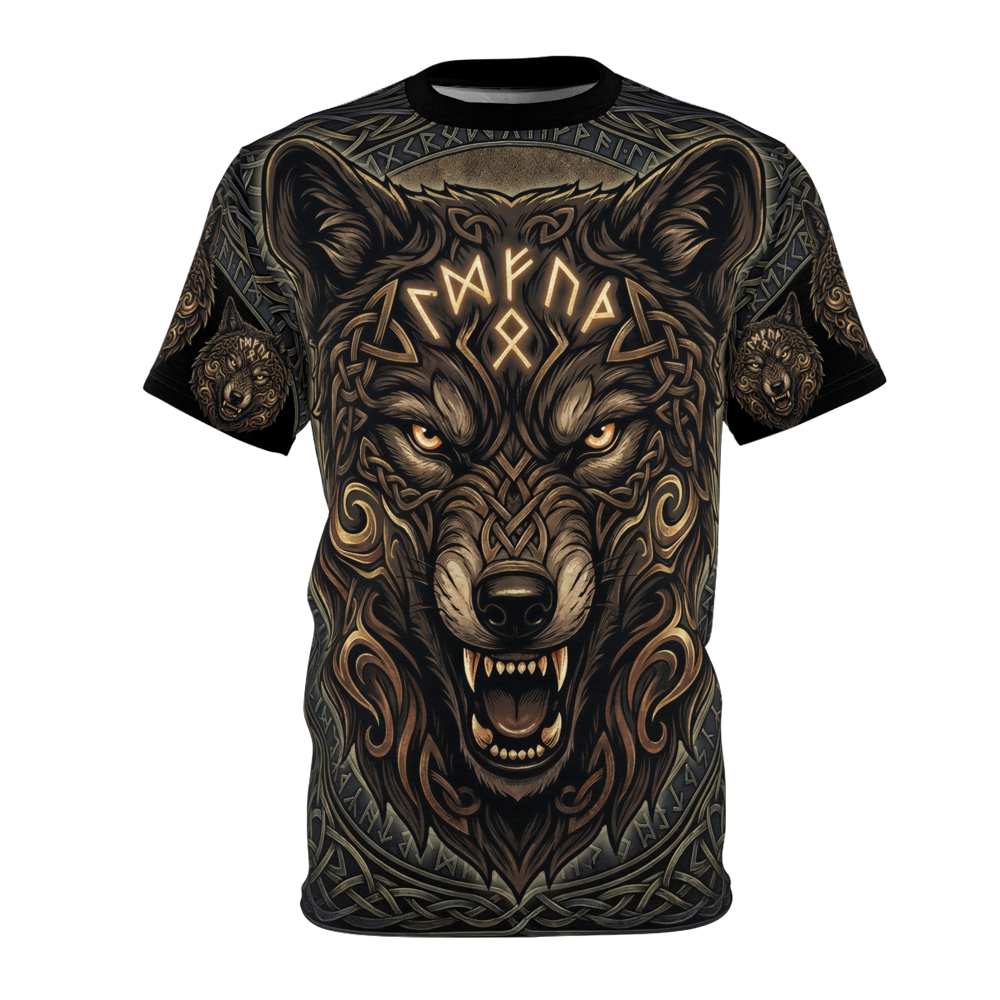 Premium Viking Wolf All-Over Print Tee — Norse Rune Fierce Wolf Graphic Shirt – soft all-over print unisex tee