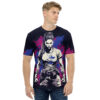 Splashes of pink and blue cover this graphic streetwear tee, depicting a fierce woman with her hair in a bun and wearing tactical gear.