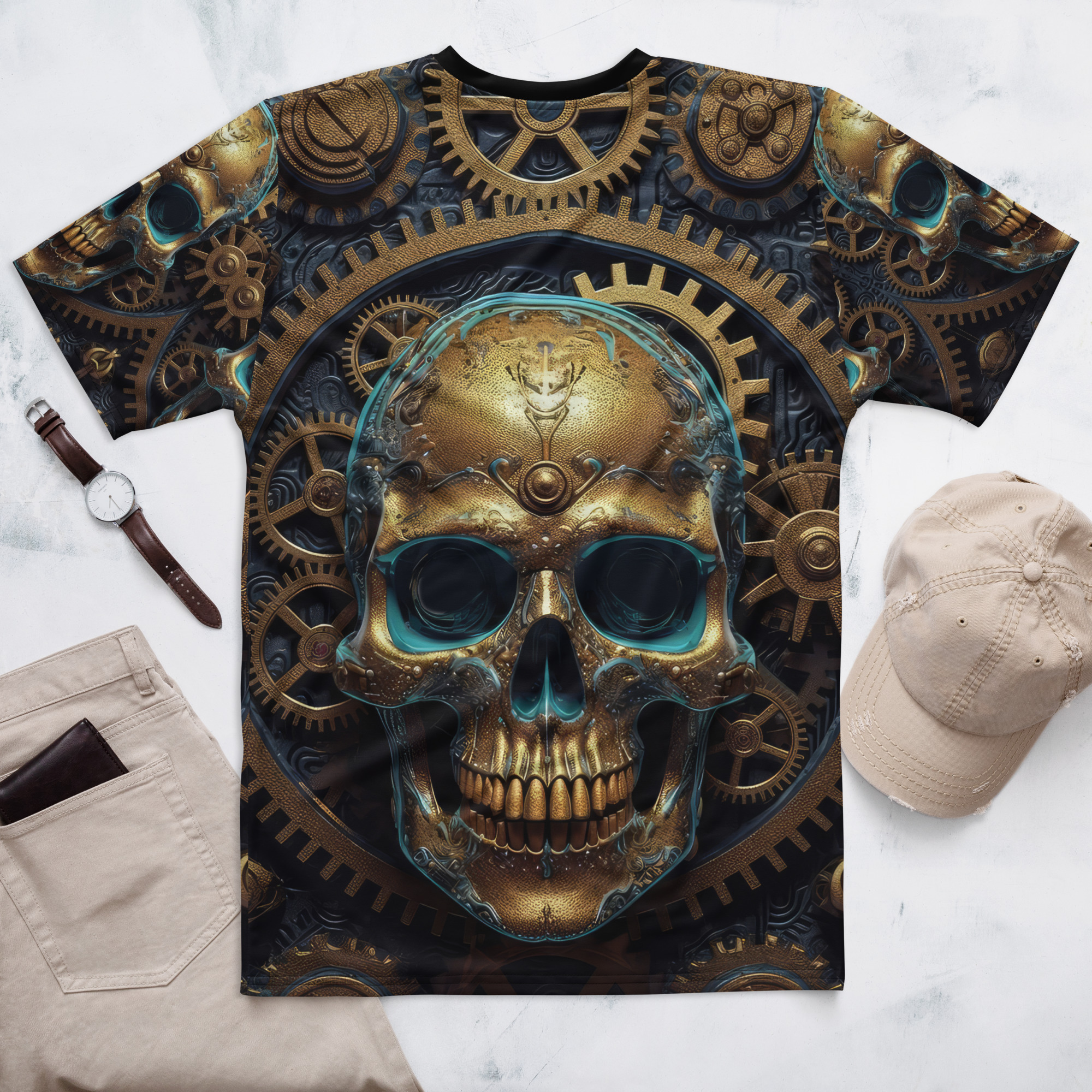 Premium Steampunk Skull All Over Print Uni-Sex T-Shirt 1 – soft all-over print unisex tee