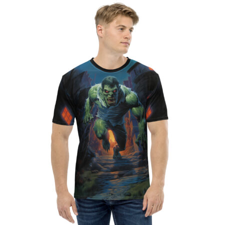 Vibrant Monster Running Through Street Uni-Sex T-Shirt – eye-catching full print casual top