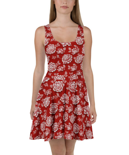 Red Flower Skater Dress - Floral Pattern