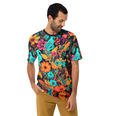 Vibrant Autumn Birds Floral All Over Print T-Shirt – eye-catching full print casual top