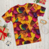 Vibrant yellow, deep red, rich purple, and earthy brown leaves cover this graphic streetwear tee, showcasing a dense, overlapping autumnal foliage pattern.