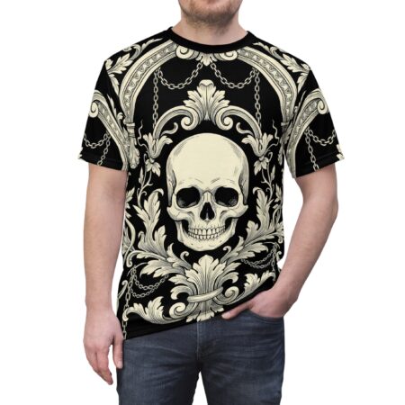 Comfortable Baroque Skull All-Over Print Tee – breathable cotton all-over design
