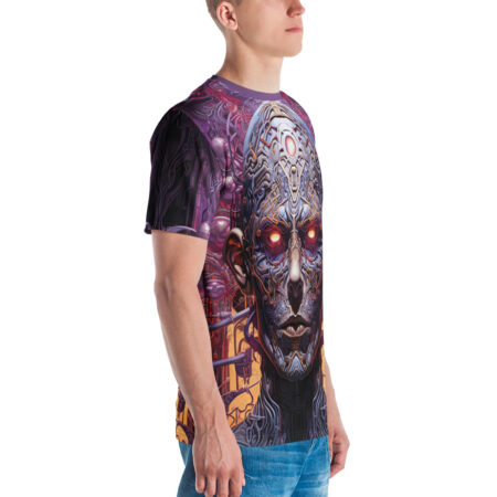 Vibrant Biomechanical Abstract Cyborg All Over Print Uni-Sex Graphic T-Shirt – eye-catching full print casual top