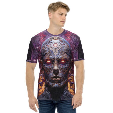 Vibrant Biomechanical Abstract Cyborg All Over Print Uni-Sex Graphic T-Shirt – eye-catching full print casual top