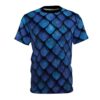 Blue iridescent dragon scales cover this all over print apparel, creating a textured, reptilian appearance.