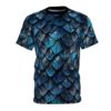 Shimmering blue and gray scales cover this all over print apparel, designed to resemble dragon skin. The pattern features realistic texture and depth.