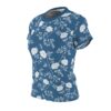 White floral branches and flowers adorn this blue all over print apparel, creating a classic botanical motif.