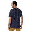 Blue and black distressed lines cover this 3D graphic t-shirt, with random black splotches integrated into the pattern.