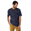 Faint blue distressed lines and black splatters cover this graphic streetwear tee, creating an all-over textured look.