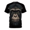 Detailed chimpanzee face graphic with realistic fur texture covers this all over print t-shirt.