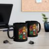 Black mug featuring a vibrant 'Cinco De Mayo' design with a sombrero, maracas, and festive splashes of color.