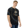 Cosmic eye all over print sublimation tee featuring a nebula and starry galaxy design with celestial compass elements. Streetwear aesthetic.