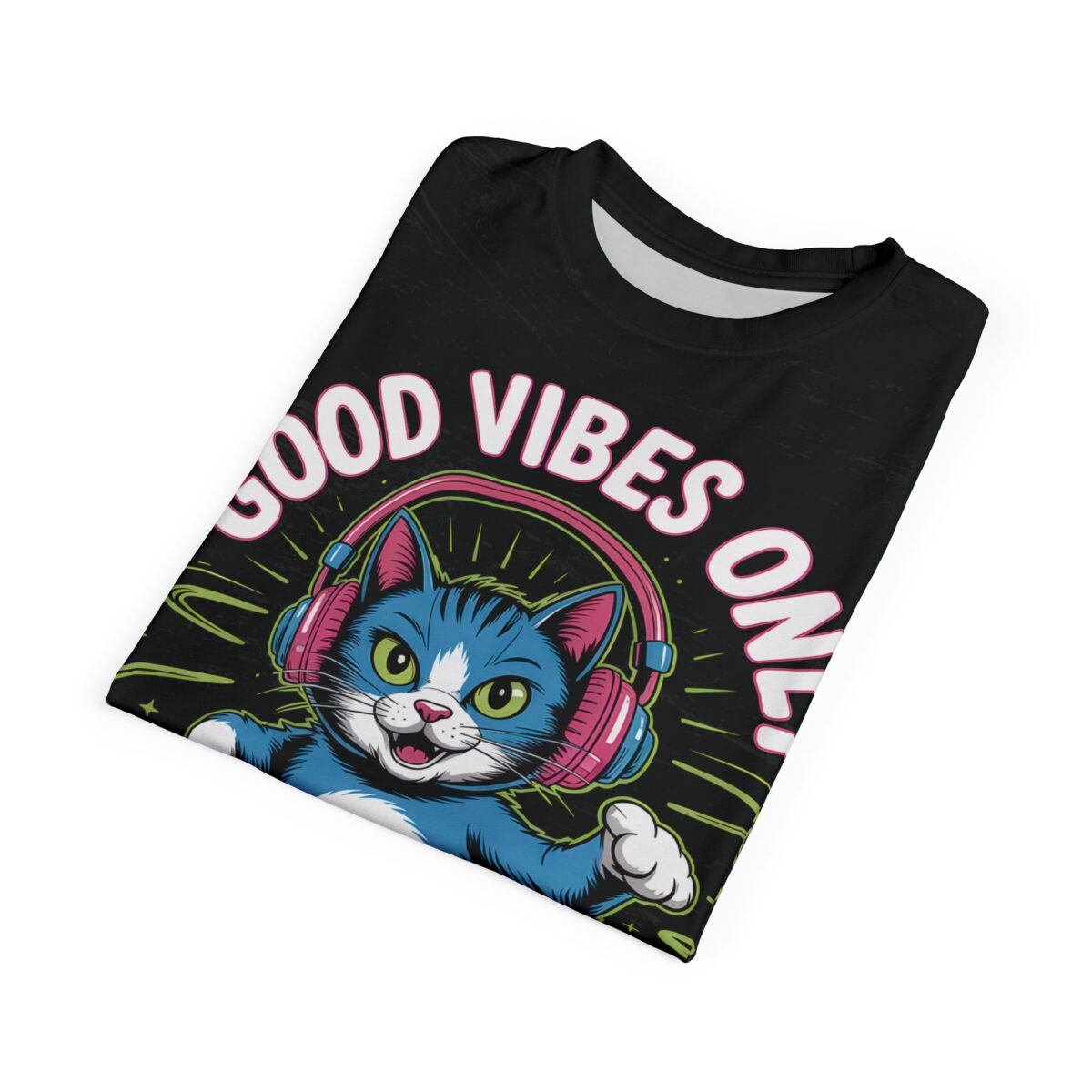 Good Vibes Only Cat Tee | Fun Unisex All Over Print T-Shirt - Image 8
