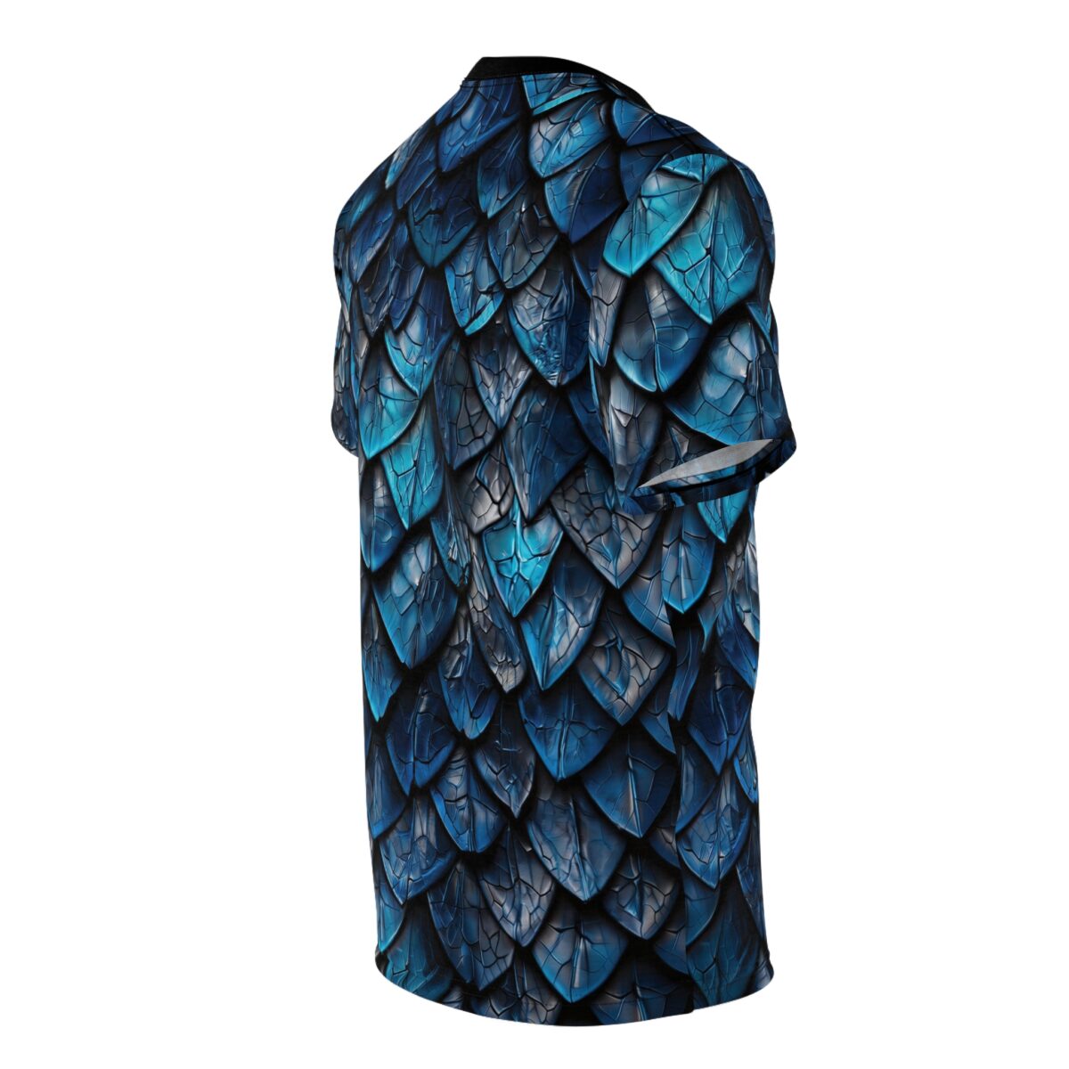 Metallic blue dragon scales cover this seamless pattern tee, creating a textured and armored appearance.