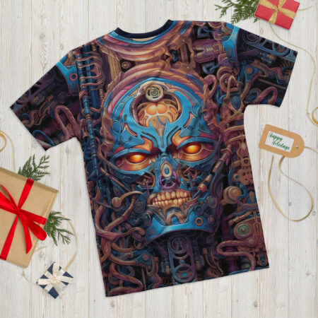Vibrant Dynamic Biomechanical Skull #4 All Over Print Uni-Sex T-Shirt – eye-catching full print casual top