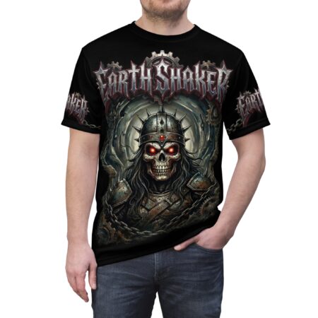 Premium Earthshaker Skull Gothic Tee — All-Over Print T-Shirt Greek God Of The Sea, Earthquakes, and storms. – soft all-over print unisex tee