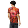 Fiery reds, oranges, and blues form an intricate floral pattern with a large, realistic eye at its center.