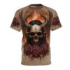 Stylish Flaming Horned Skull Tee — Gothic Skull & Roses All-Over Print – durable everyday unisex apparel
