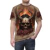 Stylish Flaming Horned Skull Tee — Gothic Skull & Roses All-Over Print – durable everyday unisex apparel