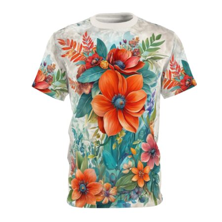 Bold Floral Unisex All Over Print Tee, Colorful AOP T-Shirt, Summer Vibes Top, Gift for Nature Lovers, Festival Apparel Design 3 – high-quality graphic streetwear t-shirt