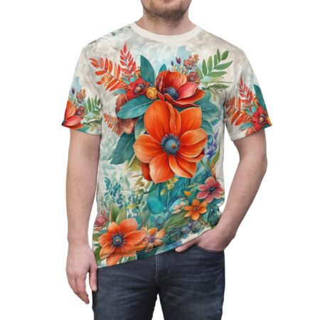 Bold Floral Unisex All Over Print Tee, Colorful AOP T-Shirt, Summer Vibes Top, Gift for Nature Lovers, Festival Apparel Design 3 – high-quality graphic streetwear t-shirt